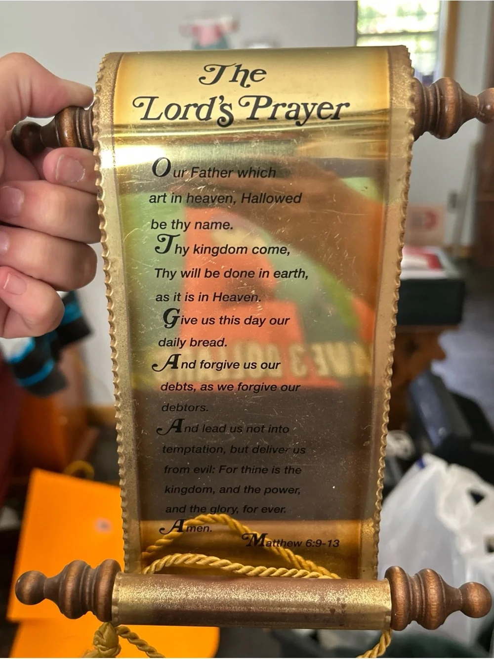 The Lord's Prayer Scroll Wall Hanging - Gold and Brown